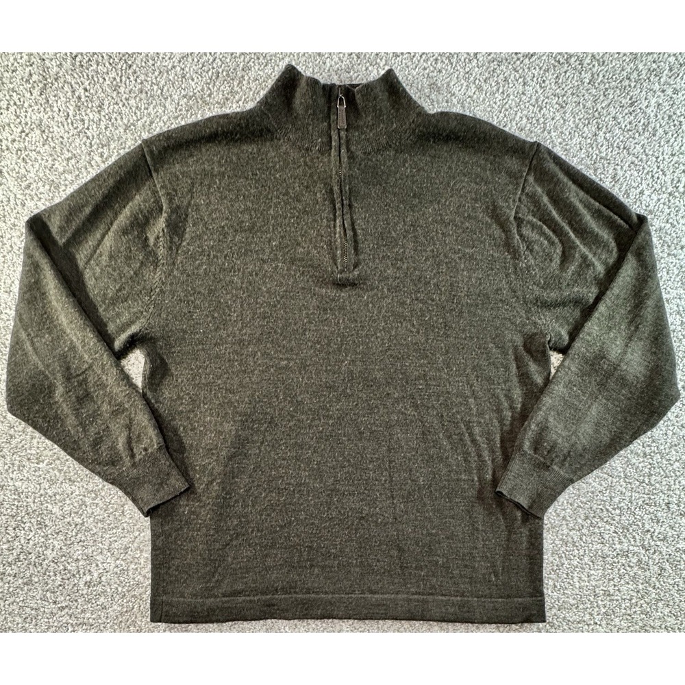 Linea Uomo Mens Large Quarter Zip Sweater Pullover Wool Blend Dark Green
